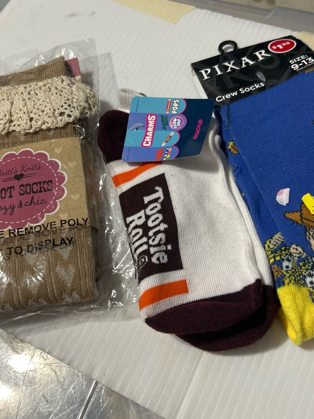 Tootsie Roll Branded Crew Socks - White with Brown & Orange Accents